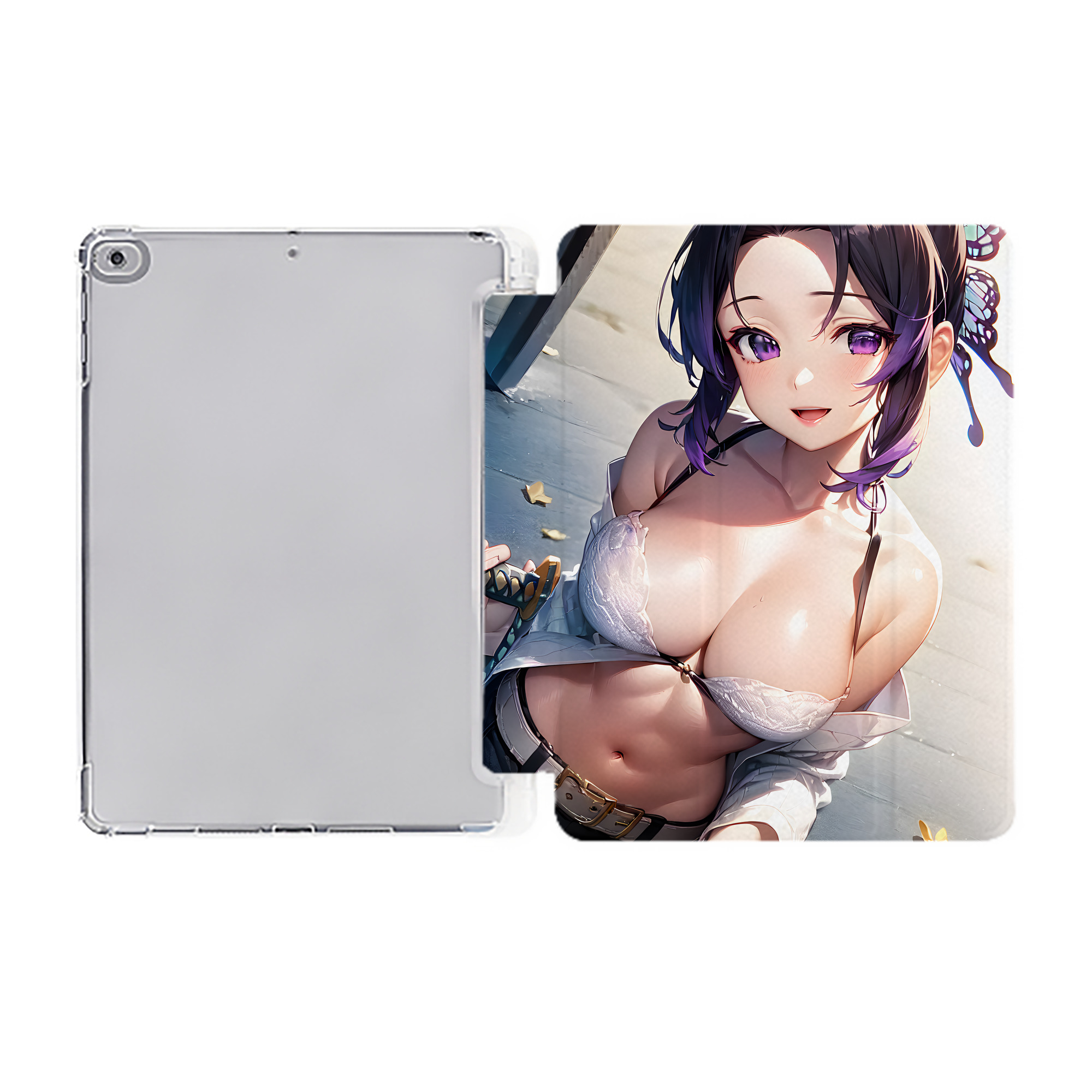 （画像用） 鬼滅の刃（きめつのやいば）蟲柱-胡蝶 しのぶ／こちょう しのぶ Kochou Shinobu IPad ケース ペン収納付き 三つ折りスタンド PUレザー×シリコン 対応機種9.5/10.5/10.9インチ